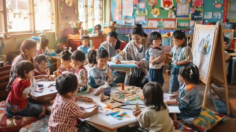 kebiasaan anak TK di Jogja saat belajar dan bermain di kelas dengan suasana ceria dan edukatif