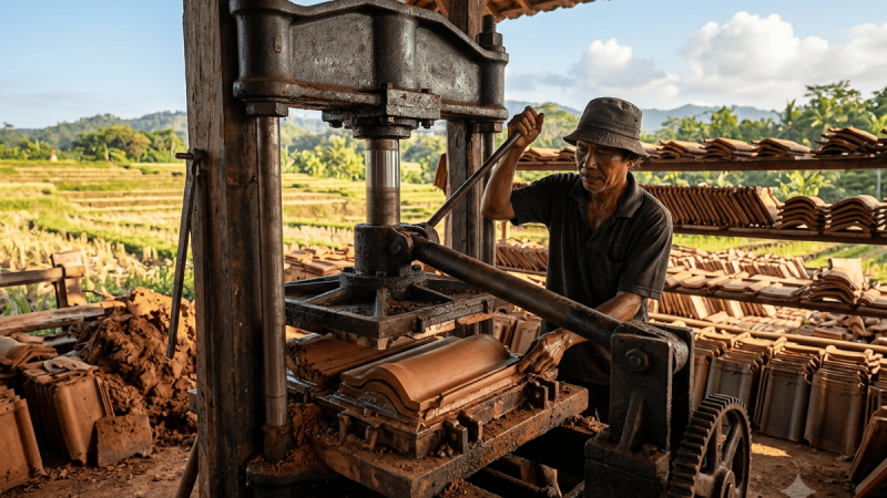 proses pencetakan genteng tanah liat